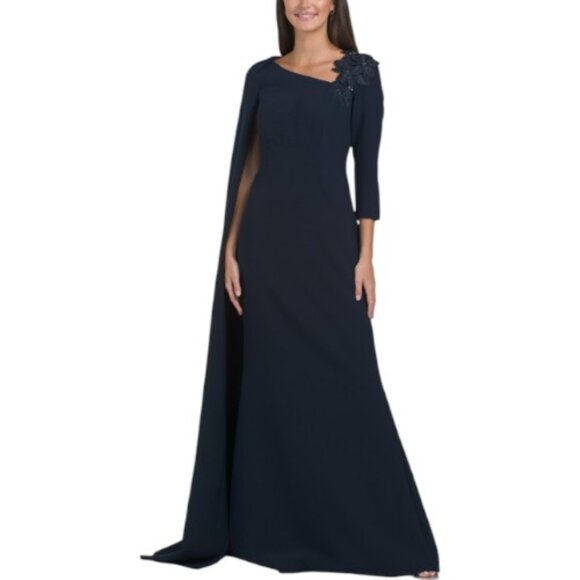 Teri Jon Dresses & Skirts - TERI JON Crepe 3d Flower Shoulder Gown